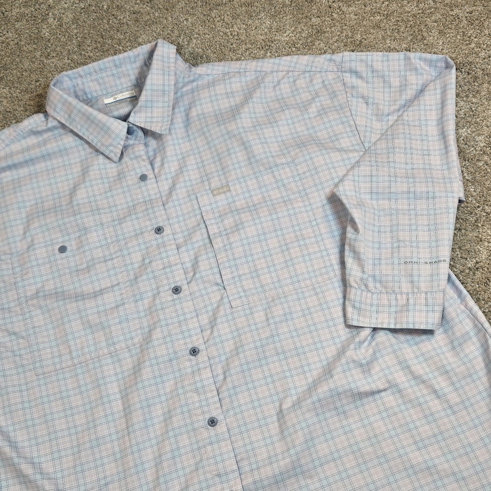 COLUMBIA PFG Omni-Shield Mens 3XL Plaid Blue SPF 40 Long Sleeve Fishing Shirt